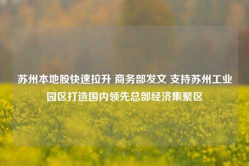 苏州本地股快速拉升 商务部发文 支持苏州工业园区打造国内领先总部经济集聚区