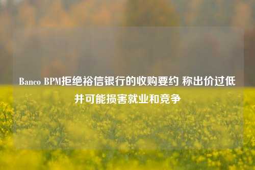 Banco BPM拒绝裕信银行的收购要约 称出价过低并可能损害就业和竞争