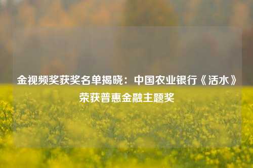 金视频奖获奖名单揭晓：中国农业银行《活水》荣获普惠金融主题奖