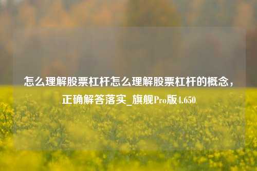 怎么理解股票杠杆怎么理解股票杠杆的概念，正确解答落实_旗舰Pro版4.650