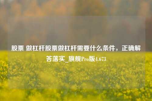 股票 做杠杆股票做杠杆需要什么条件，正确解答落实_旗舰Pro版4.673